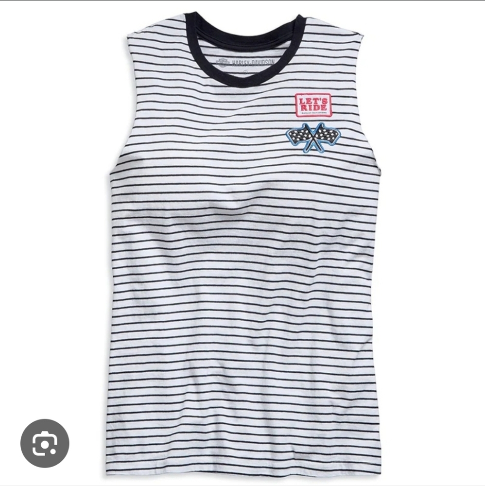 Harley-Davidson Striped Raw Edge Women's Sleeveless Tee Size Medium